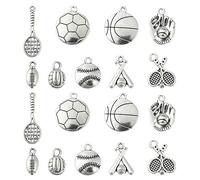 Ornazy 100 pcs 10 Styles Tibetan Ball Game Sports Charms Basketball Football Volleyball Baseball Soccer Charms for Necklace Bracelet Jewellery Making