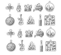 Ornazy 100 pcs 10 Styles Tibetan Camping Charms Antique Silver Compass Lantern Guitar Charms for Jewellery Making Findings Crafting Accessory