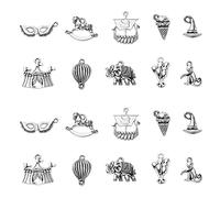 Ornazy 100 pcs 10 Styles Tibetan Circus Charms Antique Silver Rocking Horse Ballon Elephant Charms Vintage Carnival Charms for Jewellery Making DIY