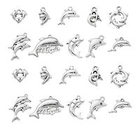 Ornazy 100 pcs 10 Styles Tibetan Dolphin Charms Antique Silver Sea Creatures Charms Vintage Sea Fish Charms for DIY Bracelet Necklace Jewellery Making