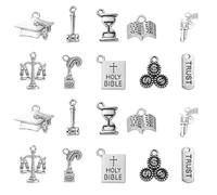 Ornazy 100 pcs 10 Styles Tibetan Lawyer Pendants Antique Silver Bible Hammer Book Charms Vintage Justice Charms for Jewellery Making Crafts