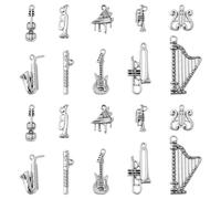 Ornazy 100 pcs 10 Styles Tibetan Music Charms Antique Silver Piano Guitar Harp Charms Vintage Musical Instrument Charms for Jewellery Making Bracelets