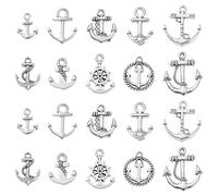 Ornazy 100 pcs 10 Styles Tibetan Nautical Anchor Charms Antique Sliver Rudder Charm Vintage Sailor Charms for Necklace Bracelet Jewellery Making