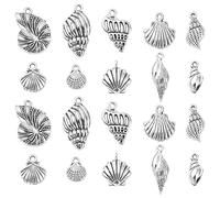 Ornazy 100 pcs 10 Styles Tibetan Seashells Charms Antique Silver Ocean Life Sea Animal Charms Vintage Conch Shell Chams for Jewellery Making