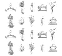 Ornazy 100 pcs 10 Styles Tibetan Sewing Charms Antique Silver Sewing Machine Scissors Yarn Charms for DIY Necklace Jewellery Making Bracelet Bulk