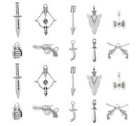 Ornazy 100 pcs 10 Styles Tibetan Tools Charms Antique Silver Arrow Sword Axe Knife Charms for DIY Earring Necklace Bracelet Jewellery Crafts Making