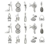 Ornazy 100 pcs 10 Styles Tibetan Women Charms Antique Silver Hand Bag Lipstick Perfume Makeup Charms for DIY Necklace Bracelet Earring