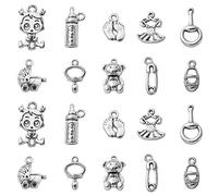 Ornazy 100 pcs 10 Styles Vintage Newborn Baby Charms Feeding Bottle Baby Carriage Pacifier Rocking Horse Charms for Jewellery DIY Craft Making