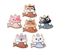 Ornazy 100 pcs Enamel Pet Charms Cute Cat with Fish Charms Colorful Animal Kitten Charms for Jewelry Making Charms DIY Earrings Bracelet Necklace Crafts