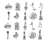 Ornazy 100pcs 10 Styles Tibetan Music Charms Antique Silver Piano Guitar Musical Note Charms Vintage Musical Instrument Charms for Jewelry Making
