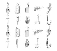 Ornazy 100pcs 10 Styles Tibetan Mystery Killer Police Tools Charms Antique Silver Bomb Gun Knife Axe Charms for Jewelry Making and Crafting