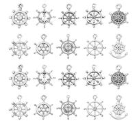 Ornazy 100pcs 10 Styles Tibetan Nautical Charms Antique Silver Anchor Charms Vintage Rudder Helm Charms for DIY Necklace Bracelet Jewelry Making