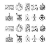 Ornazy 100pcs 10 Styles Tibetan Passport Charms Antique Silver Camera Globe Airplane Charms Vintage Travel Charms for Jewelry Making Bracelets