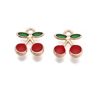 Ornazy 100Pcs 11.5x10mm small Enamel Cherry Charms with Leaf Cute Imitation Fruit Metal Charms for Jewelry Making Crafting