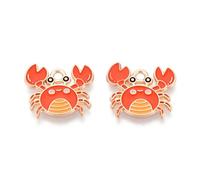 Ornazy 100Pcs 14.8x16.9mm Enamel Sea Animal Charms Cute Flat Crab Shaped Charms for Jewelry Making Ocean Party Pendant Ornament