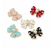 Ornazy 100Pcs Colorful Imitation Pearl Bow Tie Pendants Cute Enamel Bowknot Charms for Jewelry Making Keychain Purse Ornament
