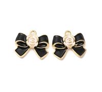 Ornazy 100Pcs Cute Enamel Black Bowknot Charms Elegant Rose Flower Bow Metal Pendants for Jewelry Making Necklace Earring Crafts