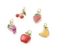 Ornazy 100Pcs Mixed Random Cherry Banana Apple Charms with Green Embellishment Cute Enamel Fruit Charms for Jewellery Making Food Party
