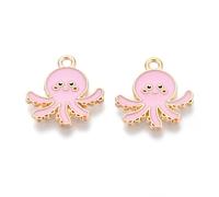 Ornazy 100Pcs Pink Enamel Octopus Animal Charms Ornament with 1.8 mm Hole Bright Metal Sea Life for Jewelry Making Craftings