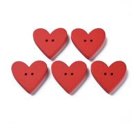 Ornazy 100Pcs Red Heart Wooden Buttons Cute Valentine Love Shape 2 Holes Buttons for Scrapbooking Clothing Festival Wedding Gifts