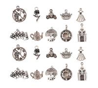 Ornazy 100pcs Tibetan Fairy Tale Charms - 10 Styles - Antique Silver - Rose, Castle, Clock, Teapot & More - Unisex - DIY Jewellery Making & Gifting