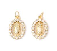 Ornazy 10Pcs Elegant Brass Micro Pave Cubic Zirconia Religious Pendants Golden Oval Shaped Crystal Virgin Charms for Jewelry Making DIY Crafting