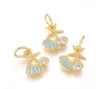 Ornazy 10Pcs Enamel Scallop Shell with Star Charm Ocean Beach Theme Starfish Charms Ornaments dor Jewelry Making Necklace Crafts
