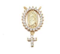 Ornazy 10Pcs Flat Oval Jesus Charms with Dangle Cross Cubic Zirconia Religious Charms for Jewelry Making Necklace Crafts