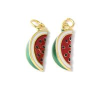 Ornazy 10Pcs Small Watermelon Slice Charms Brass Enamel Summer Fruit Charms for Jewellery Making Keychain Bag Ornament