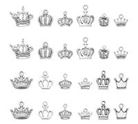 Ornazy 120 pcs 12 Styles Tibetan Crown Charms Antique Silver King Queen Charms Vintage Tiara Charms for DIY Jewellery Making Accessories Craft Supplies