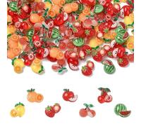 Ornazy 140Pcs Resin Flatback Fruit Charms Mini Cherry Apple Lemon Nail Charms Strawberry Cabochon for Jewellery Making DIY Crafts