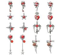 Ornazy 16Pcs Delicate Rhinestone Gothic Style Heart Pendants Mixed Sword Star Dangle Charms for Jewelry Making Craft Decor