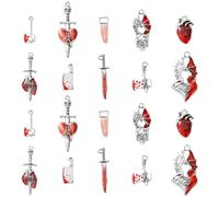 Ornazy 20 pcs 10 Style Halloween Heart Charms Scissors Cross Axe Knife Pendants Halloween Gothic Charms for Jewellery Making