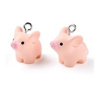 Ornazy 20Pcs 3D Mini Pink Pig Charms Resin Cute Animal Pendants for Jewellery Making Crafts Keychain Decor