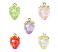 Ornazy 20Pcs Colorful Transparent Strawberry Charms with Metal Loop Acrylic Sweet Fruit Pendants for Jewelry Making Crafting