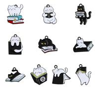 Ornazy 20Pcs Funny Reading Cat Enamel Charms Cute Kitten with Book Metal Pendants for Jewelry Making Craft Gifts