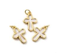 Ornazy 20Pcs White Enamel Cross Dangle Charms Brass Religous Crucifix Pendants for Jewellery Making Earring Pendants