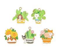 Ornazy 25Pcs Colourful Potted Plant Enamel Charms with Dogs Cute Mixed Animal Charms for Jewellery Making Pet Lover