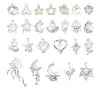 Ornazy 25Pcs Mixed Styles Gothic Charms Pendants White Rhinestone Heart Moon Dangle Pendant for DIY Jewelry Necklaces Making