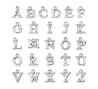Ornazy 26pcs Silver Metal Alphabet Charms with Inlaid Rhinestone Mixed A-Z Cute Capital Letter Charms for Jewelry Making Bulk Bracelets Crafts