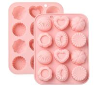 Ornazy 2Pcs Mixed Heart Flower Shaped Silicone Molds Oval Floral Chocolate Molds for Food Candles Soap Crafts Making