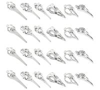 Ornazy 30pcs 6 Styles Tibetan Bird Head Charms Antique Silver Animal Skull Charms Vintage Skeleton Bird Skull Charms for Jewelry Making Bulk