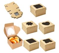 Ornazy 30Pcs Brown Cake Boxes with Heart Window Mixed Styles Mini Cake Packaging Boxes for Candy Cupcakes Gift Giving