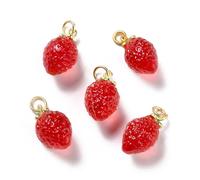 Ornazy 30Pcs Handmade Bumpy Strawberry Charms with Brass Finding Small Lampwork Fruit Charms for Jewelry Making DIY Earrings