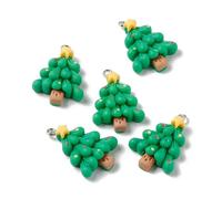 Ornazy 30Pcs Opaque Resin Xmas Tree Charms Flatback Green Christmas Tree with Star Charm for Jewelry Making Festive Decoration