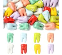 Ornazy 40Pcs 3D Cute Porcelain Tooth Beads Mixed Color Handmade Porcelain Ceramic Dentist Spacer Beads for Jewelry Making Fun Crafts