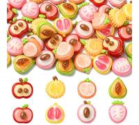 Ornazy 40Pcs Mixed Styles Fruit Resin Cabochons Flatback Apple Peach Durian Charms Ornaments for DIY Jewellery Scrapbook Embellishment