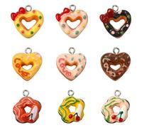 Ornazy 45Pcs Mixed Colour Opaque Resin Donut Pendants Heart Shape Sweet Food Charm for DIY Necklace Bracelet Crafts