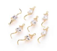 Ornazy 4Pcs 3D Clear Glass Mouse Charms with Hole Cute Brass Animal Pendants for Jewellery Making DIY Gifts Accessories