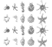 Ornazy 50 Pcs 10 Style Summer Beach Charms - Tibetan Dolphin, Sea Horse, Starfish, Antique Silver Animal Sea Creatures for Jewellery Making